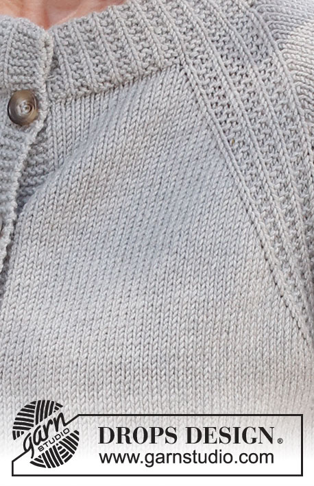 Misty Moon / DROPS 228-15 - Stickad kofta i DROPS Merino Extra Fine eller DROPS Puna. Arbetet stickas uppifrån och ner med dubbel halskant, raglan och kanter i strukturmönster. Storlek S - XXXL.