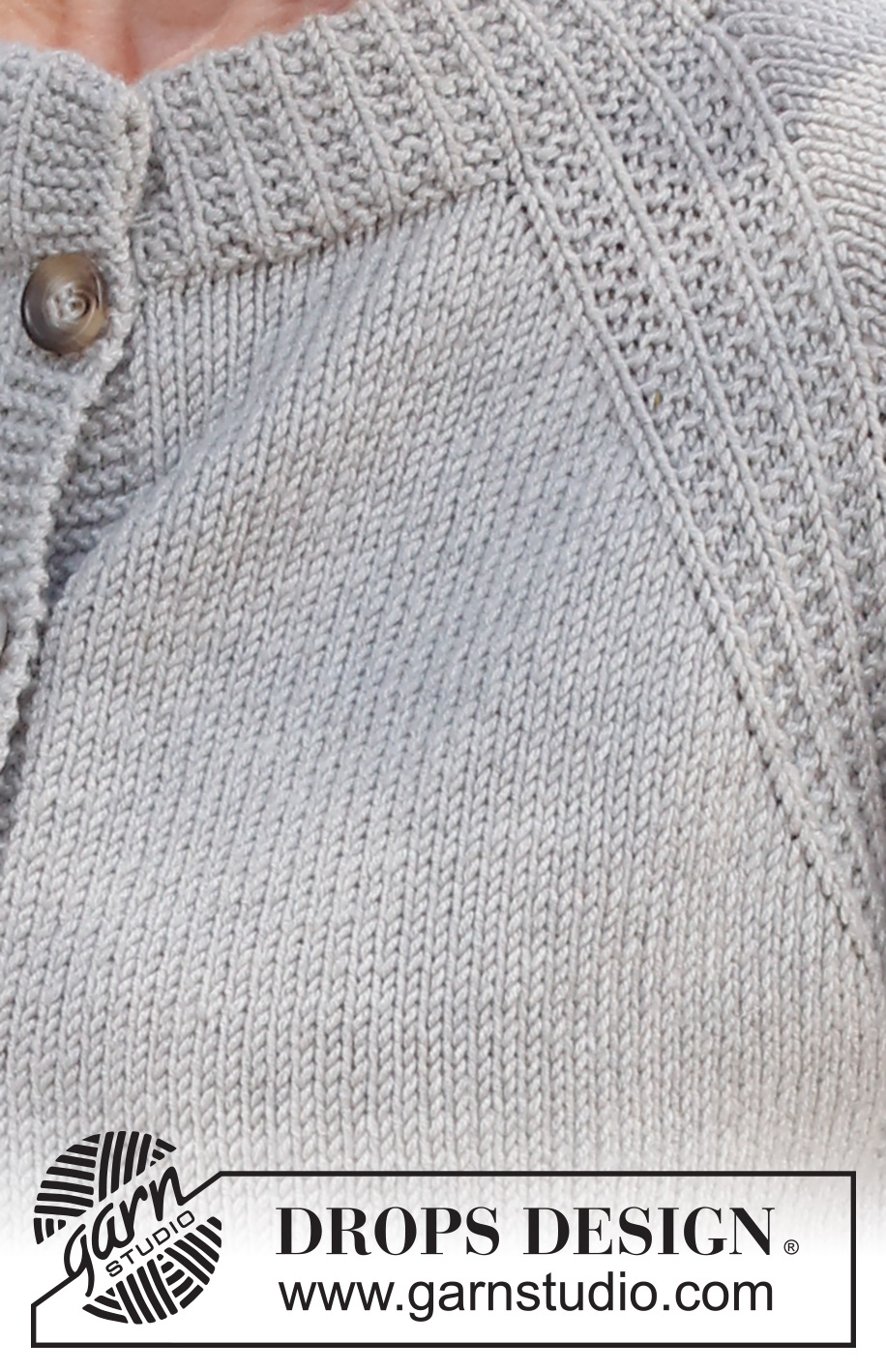 Misty Moon / DROPS 228-15 - Stickad kofta i DROPS Merino Extra Fine eller DROPS Puna. Arbetet stickas uppifrån och ner med dubbel halskant, raglan och kanter i strukturmönster. Storlek S - XXXL.