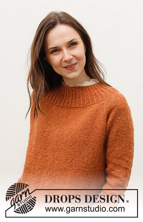 Warm My Heart / DROPS 228-18 - DROPS Soft Tweed lõngast ülevalt alla kootud raglaan varrukatega, lõhikutega ja soonikkoes ääristega džemper suurustele XS kuni XXL