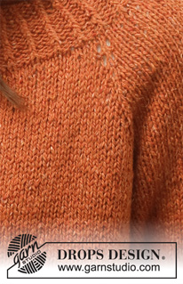 Warm My Heart / DROPS 228-18 - DROPS Soft Tweed lõngast ülevalt alla kootud raglaan varrukatega, lõhikutega ja soonikkoes ääristega džemper suurustele XS kuni XXL