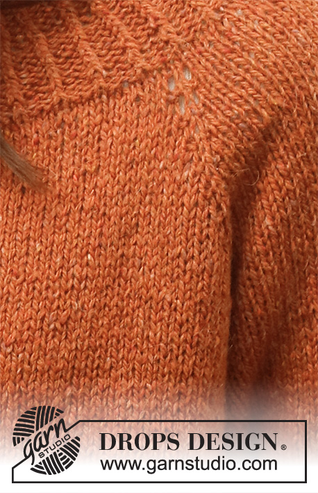 Warm My Heart / DROPS 228-18 - DROPS Soft Tweed lõngast ülevalt alla kootud raglaan varrukatega, lõhikutega ja soonikkoes ääristega džemper suurustele XS kuni XXL