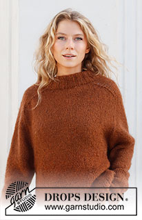 Toffee Apple Sweater / DROPS 228-26 - Strikket bluse i DROPS Sky og DROPS Kid-Silk. Arbejdet strikkes med sadelskulder, dobbelt halskant, slids i siderne og kanter i rib. Størrelse S - XXXL.