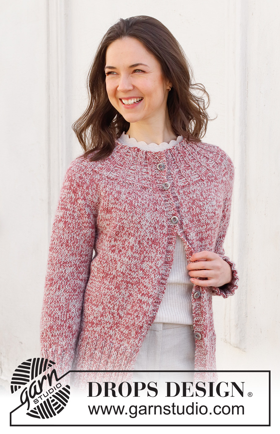 Frosted Cranberries / DROPS 228-28 - Knitted jacket in 2 strands DROPS Alpaca. Piece is knitted top down with round yoke. Size XS – XXL.