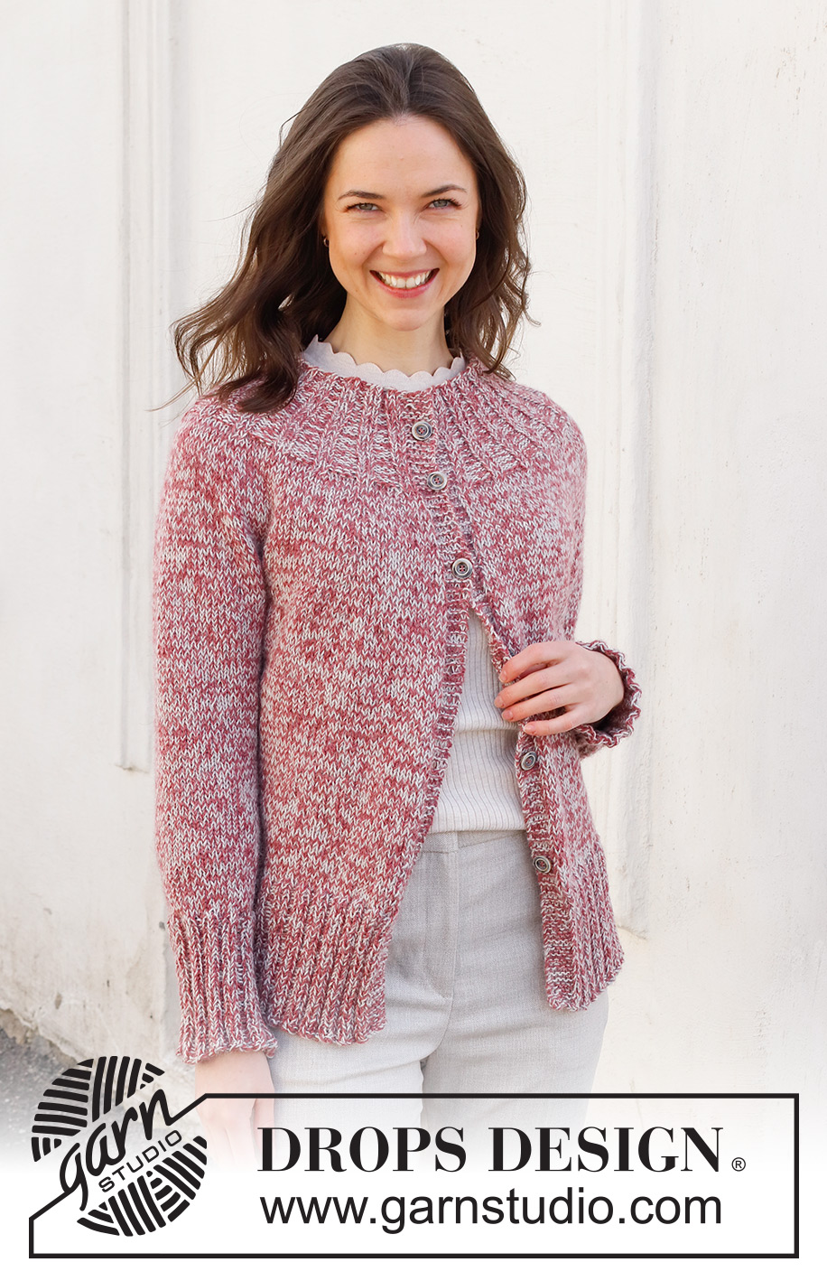 Frosted Cranberries / DROPS 228-28 - Knitted jacket in 2 strands DROPS Alpaca. Piece is knitted top down with round yoke. Size XS – XXL.