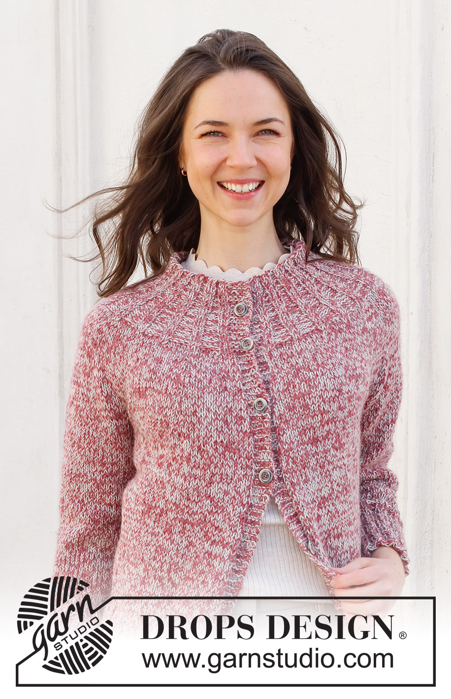 Frosted Cranberries / DROPS 228-28 - Knitted jacket in 2 strands DROPS Alpaca. Piece is knitted top down with round yoke. Size XS – XXL.