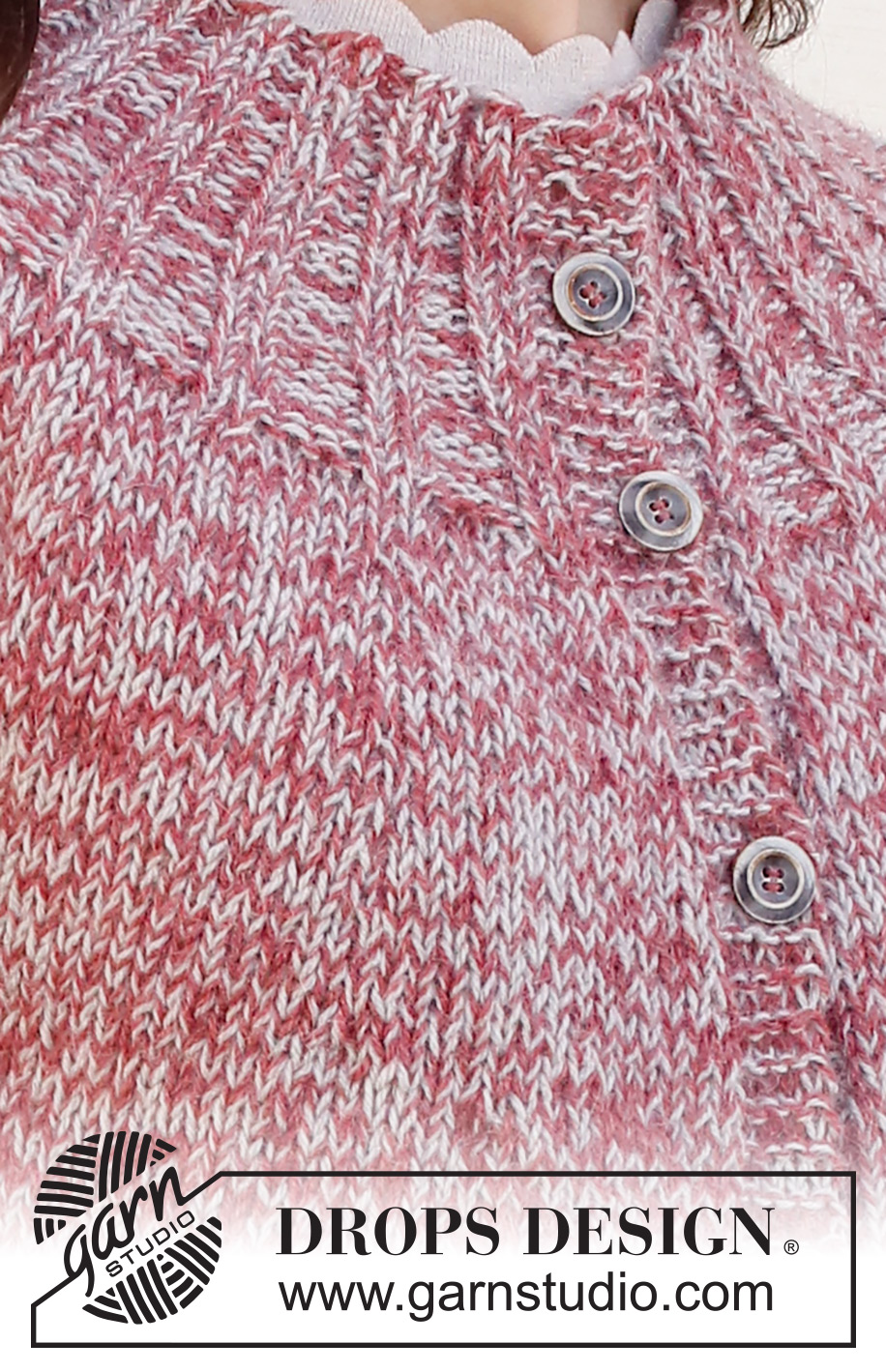 Frosted Cranberries / DROPS 228-28 - Knitted jacket in 2 strands DROPS Alpaca. Piece is knitted top down with round yoke. Size XS – XXL.