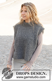 Tabby Cat / DROPS 228-31 - Neulottu liivi / slipoveri DROPS Alpaca Bouclé- ja DROPS Kid-Silk -langoista. Työssä on kaksinkertainen pääntien reunus, sivuhalkiot ja joustinneuleiset reunukset. Koot XS - XXL.