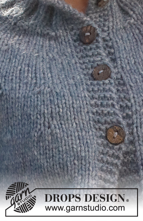 Sailor Blues Jacket / DROPS 228-33 - Strikket jakke i 1 tråd DROPS Wish eller 2 tråde DROPS Air. Arbejdet strikkes oppefra og ned med rundt bærestykke og høj hals. Størrelse XS - XXL.