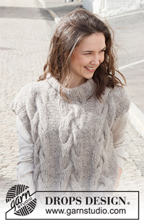 Evening Fires / DROPS 228-37 - Strikket vest / slipover i 2 tråde DROPS Brushed Alpaca Silk eller 1 tråd DROPS Wish. Arbejdet strikkes med snoninger og ribkanter. Størrelse S - XXXL.