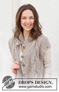 Evening Fires Vest / DROPS 228-38 - Vesta s copánky pletená 2 vlákny z příze DROPS Brushed Alpaca Silk nebo 1 vláknem DROPS Wish. Velikost: S - XXXL.