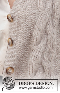 Evening Fires Vest / DROPS 228-38 - Vesta s copánky pletená 2 vlákny z příze DROPS Brushed Alpaca Silk nebo 1 vláknem DROPS Wish. Velikost: S - XXXL.