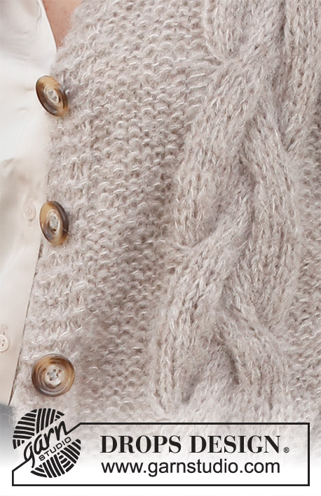 Evening Fires Vest / DROPS 228-38 - Vesta s copánky pletená 2 vlákny z příze DROPS Brushed Alpaca Silk nebo 1 vláknem DROPS Wish. Velikost: S - XXXL.