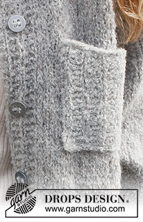 Campers Comfort / DROPS 228-39 - Stickad kofta i DROPS Alpaca Bouclé och DROPS Brushed Alpaca Silk. Arbetet stickas med krage, fickor och sprund i sidorna. Storlek S - XXXL.