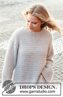Arctic Moon / DROPS 228-4 - Gestrickter Pullover in DROPS Nord und DROPS Kid-Silk oder DROPS Flora und DROPS Kid-Silk. Die Arbeit wird von unten nach oben mit Strukturmuster gestrickt. Größe S - XXXL.