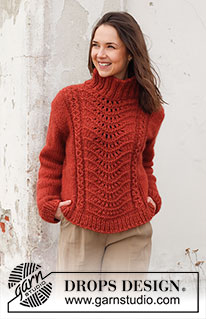Fall Waves / DROPS 228-43 - Knitted jumper in DROPS Wish. Piece is knitted top down with lace pattern, small cables and high collar. Size: S - XXXL