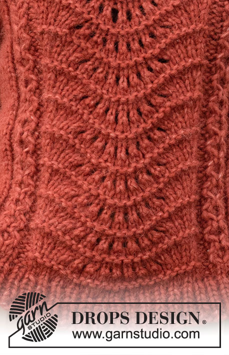 Fall Waves / DROPS 228-43 - Knitted jumper in DROPS Wish. Piece is knitted top down with lace pattern, small cables and high collar. Size: S - XXXL