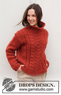 Fall Waves / DROPS 228-43 - Knitted jumper in DROPS Wish. Piece is knitted top down with lace pattern, small cables and high collar. Size: S - XXXL