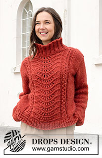 Fall Waves / DROPS 228-43 - Knitted jumper in DROPS Wish. Piece is knitted top down with lace pattern, small cables and high collar. Size: S - XXXL