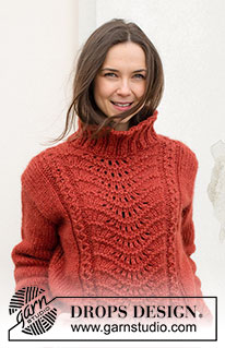 Fall Waves / DROPS 228-43 - Knitted jumper in DROPS Wish. Piece is knitted top down with lace pattern, small cables and high collar. Size: S - XXXL