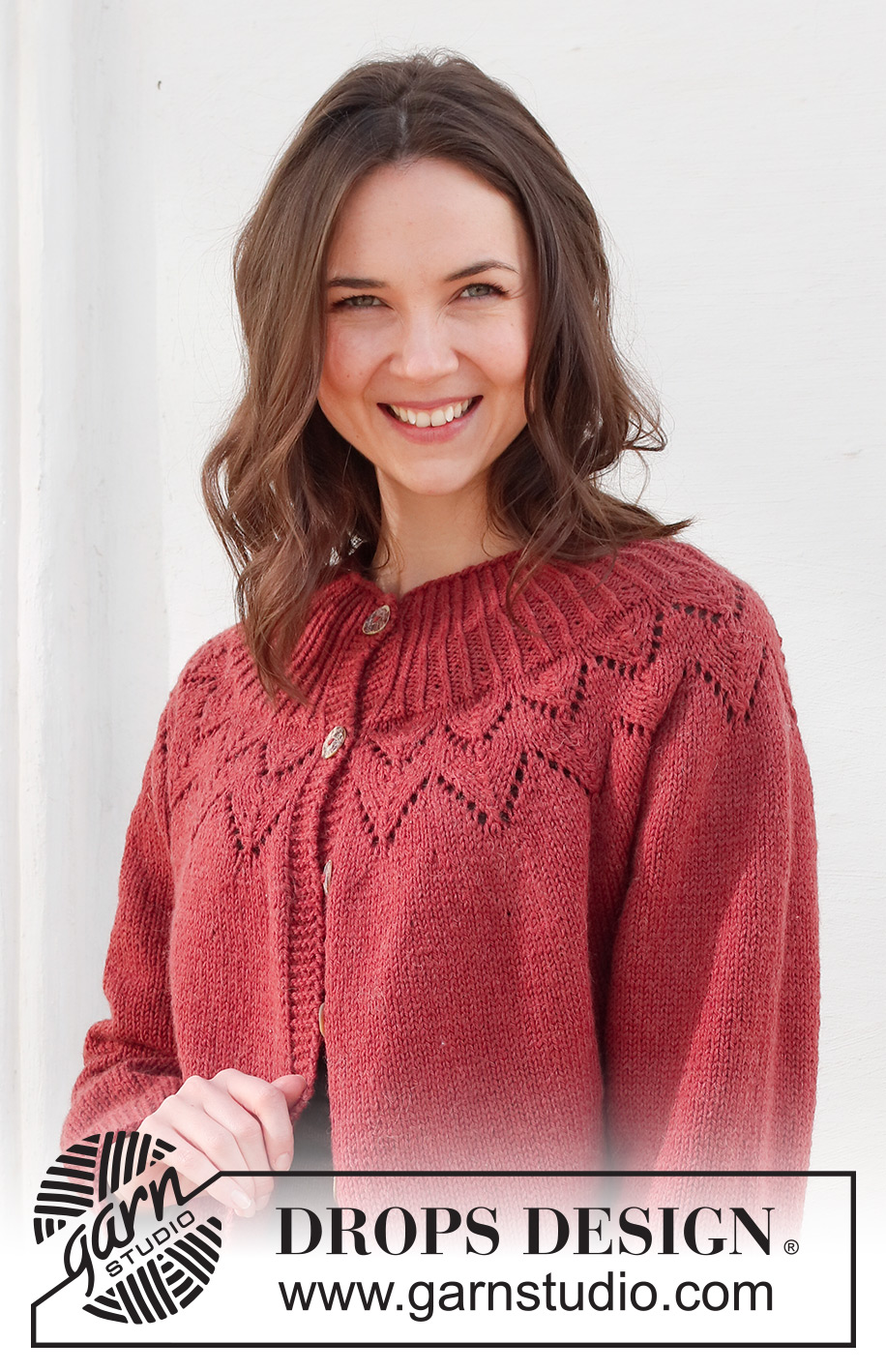 December Bloom Jacket / DROPS 228-45 - Knitted jacket in DROPS Lima or DROPS Karisma. The piece is worked top down, with round yoke, lace pattern, ribbed edges and split in the sides. Sizes S - XXXL.