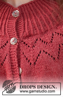 December Bloom Jacket / DROPS 228-45 - Knitted jacket in DROPS Lima or DROPS Karisma. The piece is worked top down, with round yoke, lace pattern, ribbed edges and split in the sides. Sizes S - XXXL.