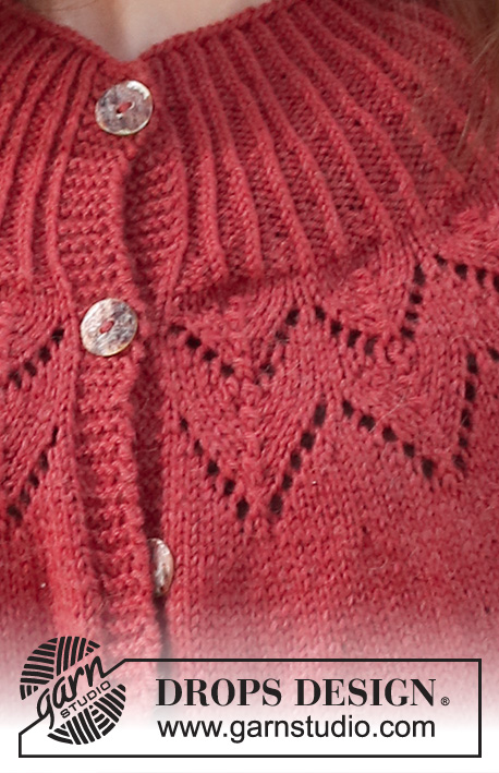 December Bloom Jacket / DROPS 228-45 - Knitted jacket in DROPS Lima or DROPS Karisma. The piece is worked top down, with round yoke, lace pattern, ribbed edges and split in the sides. Sizes S - XXXL.