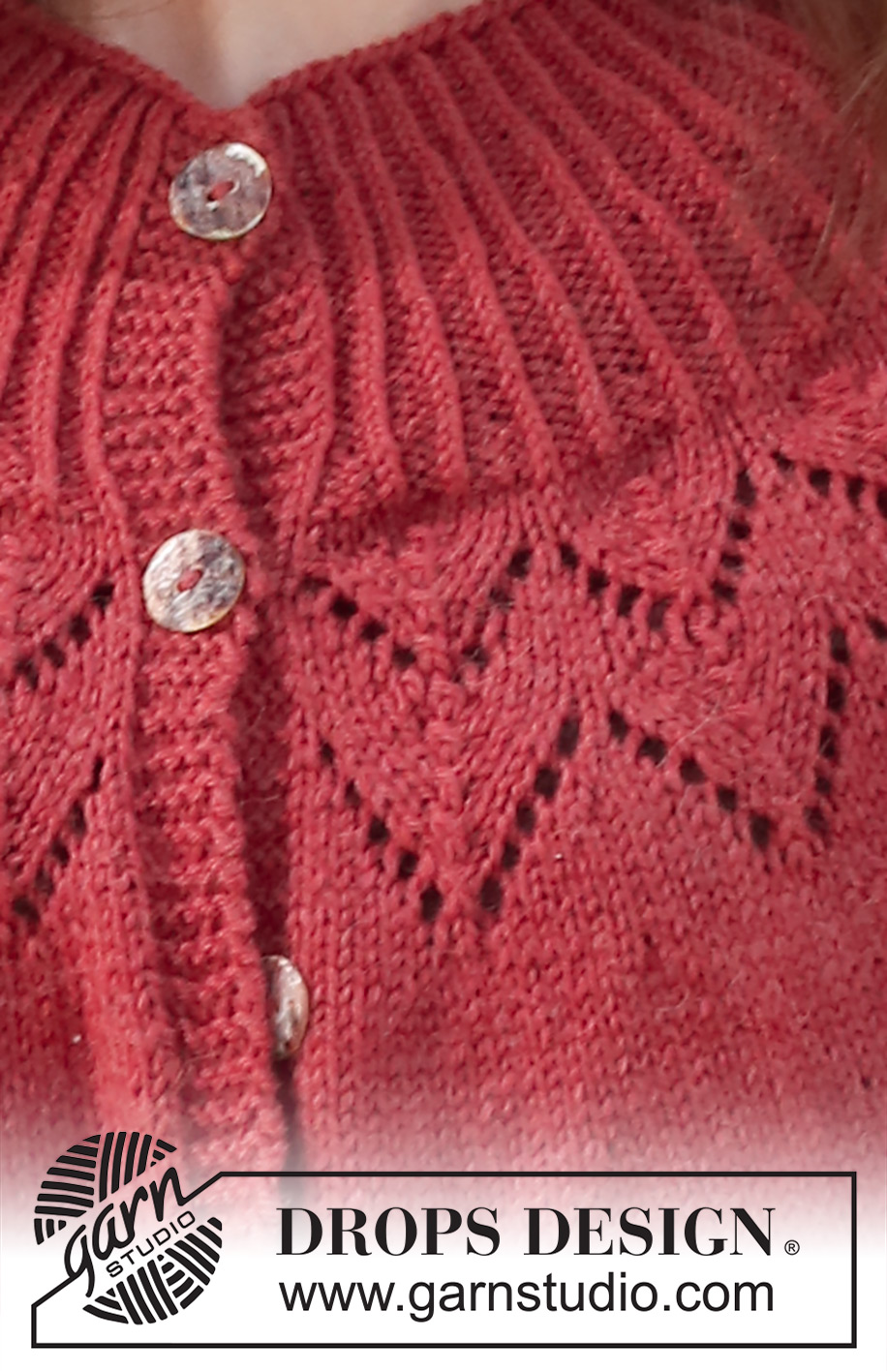 December Bloom Jacket / DROPS 228-45 - Knitted jacket in DROPS Lima or DROPS Karisma. The piece is worked top down, with round yoke, lace pattern, ribbed edges and split in the sides. Sizes S - XXXL.