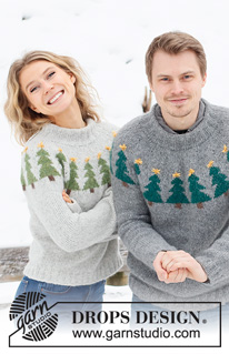 Merry Trees / DROPS 228-47 - Gebreide trui / kersttrui in DROPS Air. Het werk wordt van boven naar beneden gebreid, met ronde pas en kerstboompatroon. Maat XS – XXL. Thema: Kerst.