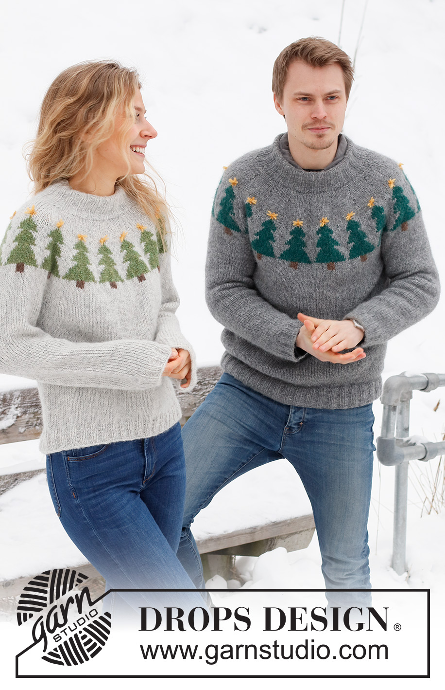 Merry Trees / DROPS 228-47 - Gebreide trui / kersttrui in DROPS Air. Het werk wordt van boven naar beneden gebreid, met ronde pas en kerstboompatroon. Maat XS – XXL. Thema: Kerst.