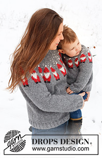 Merry Santas / DROPS 228-48 - Maglione lavorato ai ferri in DROPS Air. Lavorato dall'alto in basso, con sprone rotondo e motivo con Babbo Natale. Taglie: XS – XXL. Tema: Natale.