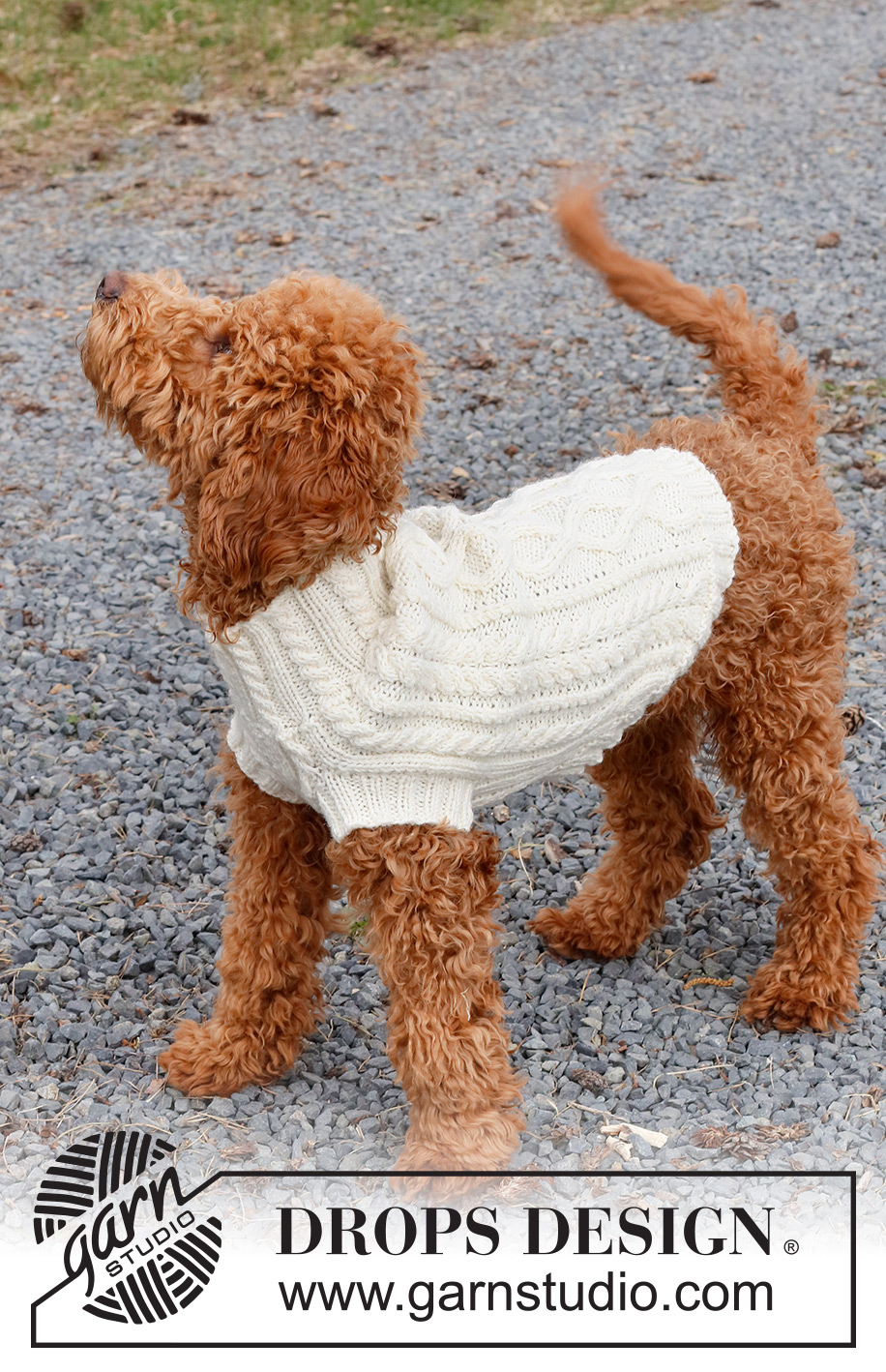 Snowy Trails / DROPS 228-52 - Knitted jumper for dogs with cables in DROPS Karisma. Sizes XS - M.