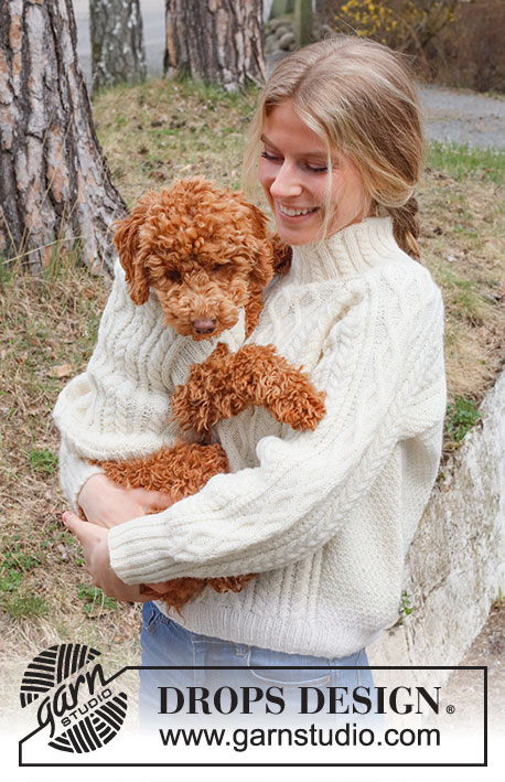 Snowy Trails / DROPS 228-52 - Knitted jumper for dogs with cables in DROPS Karisma. Sizes XS - M.