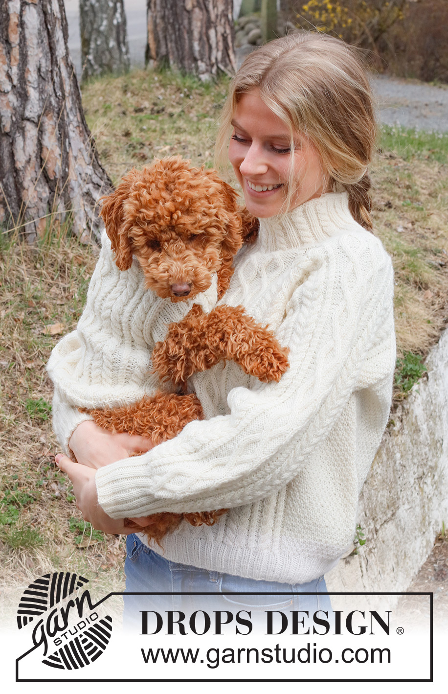 Snowy Trails / DROPS 228-52 - Knitted jumper for dogs with cables in DROPS Karisma. Sizes XS - M.