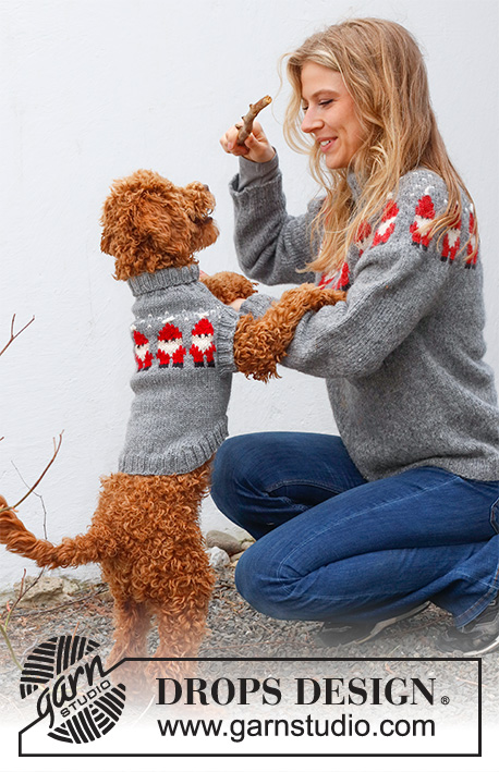 Merry Santas / DROPS 228-54 - Knitted sweater for dogs in DROPS Alaska. The piece is worked with Nordic Santa pattern. Sizes XS - M. Theme: Christmas.