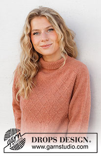 Diamond Fire / DROPS 228-6 - Knitted jumper in DROPS Alpaca or DROPS BabyMerino. The piece is worked top down with double neck, saddle shoulders, split in the sides and cables. Sizes S - XXXL.