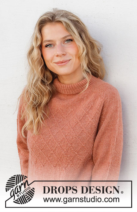 Diamond Fire / DROPS 228-6 - Knitted jumper in DROPS Alpaca or DROPS BabyMerino. The piece is worked top down with double neck, saddle shoulders, split in the sides and cables. Sizes S - XXXL.