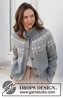 Atlanterhavsveien Jacket / DROPS 228-9 - Knitted jacket in DROPS Nepal. Piece is knitted top down with double neck edge, round yoke, Nordic pattern on yoke and edges in rib. Size: S - XXXL