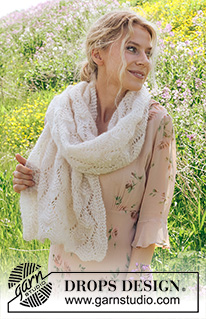 Just a Whisper / DROPS 229-10 - Stola lavorata ai ferri in DROPS Brushed Alpaca Silk. Lavorata con motivo traforato.