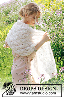 Just a Whisper / DROPS 229-10 - Stola lavorata ai ferri in DROPS Brushed Alpaca Silk. Lavorata con motivo traforato.