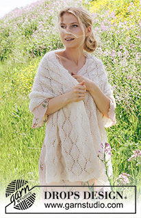 Just a Whisper / DROPS 229-10 - Stola lavorata ai ferri in DROPS Brushed Alpaca Silk. Lavorata con motivo traforato.