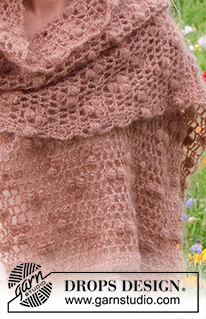 Spring's Blush / DROPS 229-11 - Virkattu stoola 2-kertaisesta DROPS Kid-Silk -langasta. Työssä on nyppyjä ja pitsikuvioita.