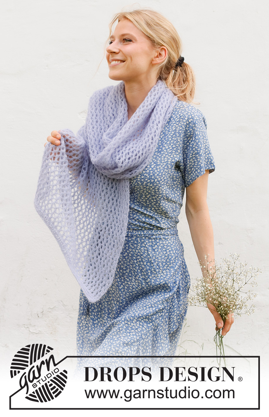 Spring Catch / DROPS 229-12 - Strikket stola / skjerf med hullmønster i DROPS Brushed Alpaca Silk.
