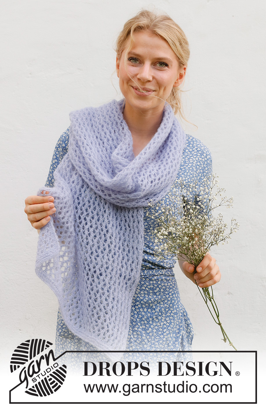 Spring Catch / DROPS 229-12 - Strikket stola / skjerf med hullmønster i DROPS Brushed Alpaca Silk.