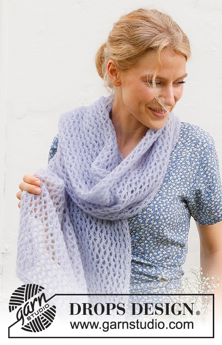 Spring Catch / DROPS 229-12 - Strikket stola / skjerf med hullmønster i DROPS Brushed Alpaca Silk.