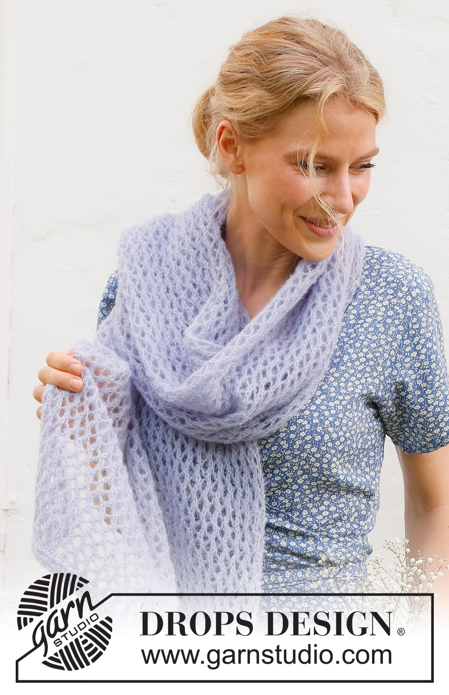 Spring Catch / DROPS 229-12 - Strikket stola / skjerf med hullmønster i DROPS Brushed Alpaca Silk.