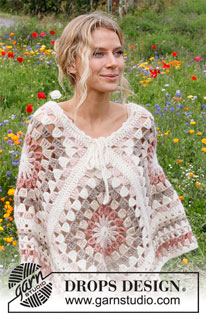 Carefree Feeling / DROPS 229-15 - Crocheted poncho with squares in DROPS Air. Sizes S – XL.