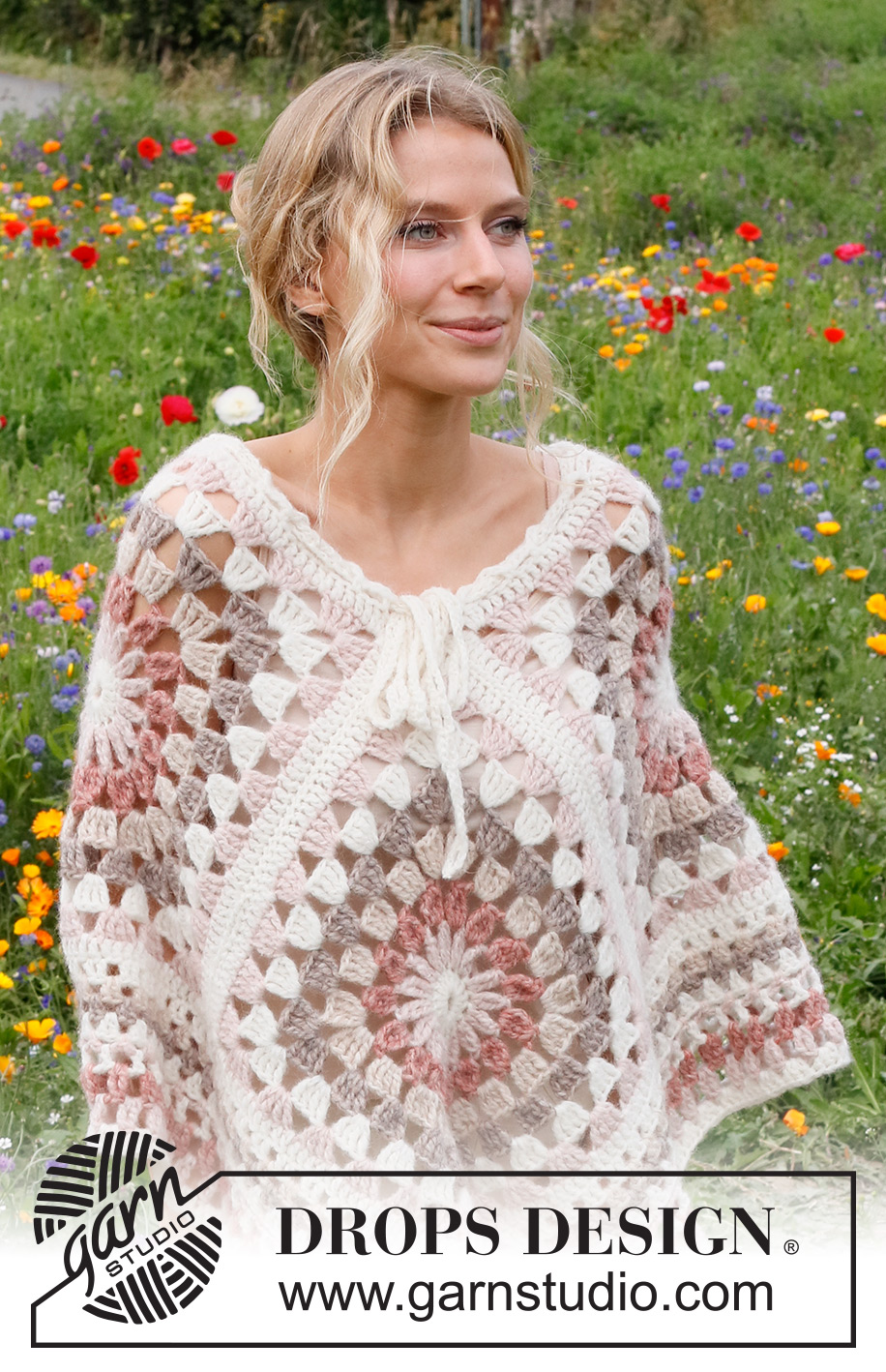 Carefree Feeling / DROPS 229-15 - Crocheted poncho with squares in DROPS Air. Sizes S – XL.