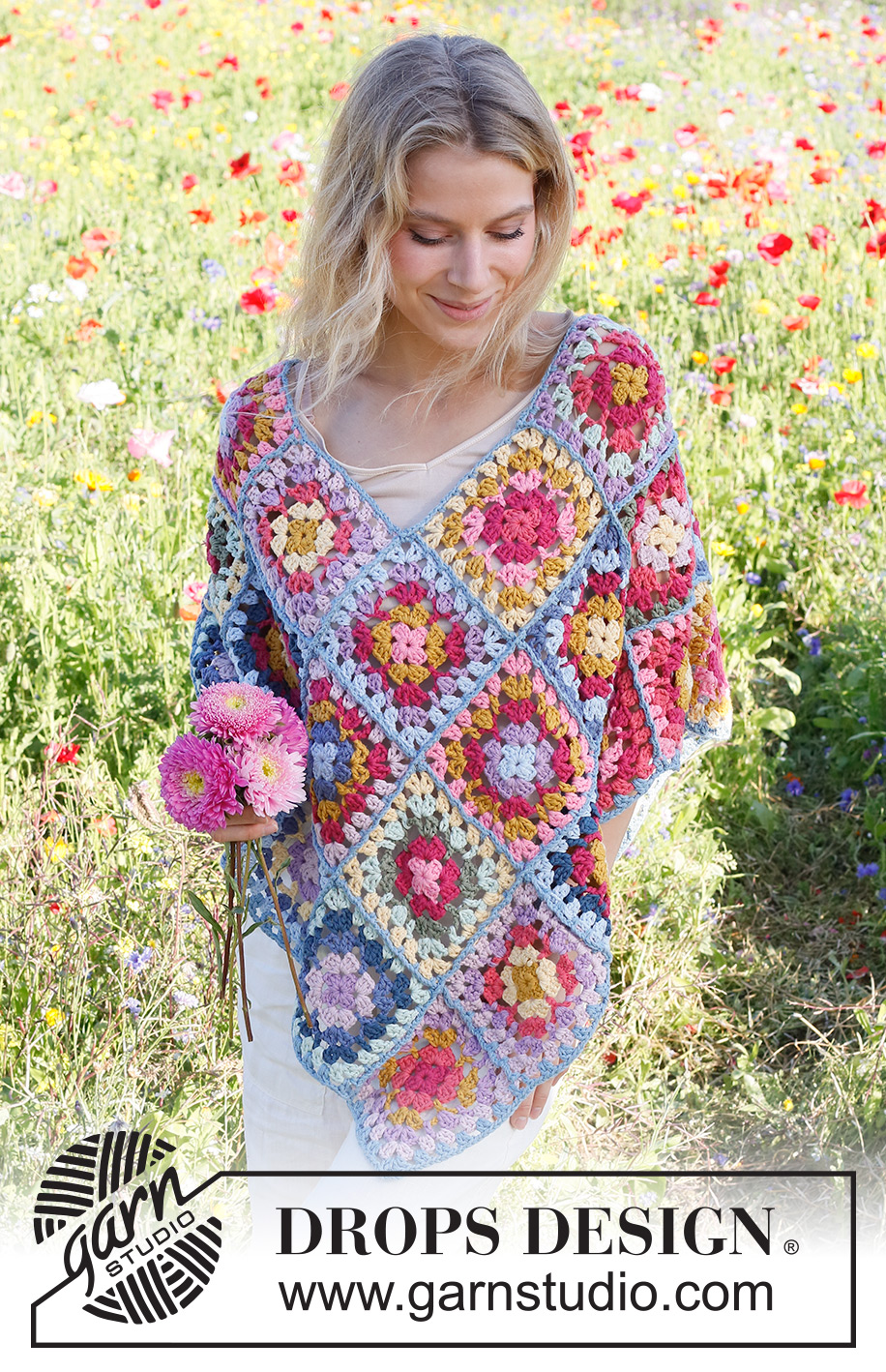 Bohemian Bliss / DROPS 229-17 - Crochet poncho with granny squares in DROPS Paris. Size: S - XXXL
