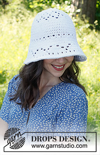 Breezy Belle Hat / DROPS 229-31 - Crocheted hat in DROPS Paris. Piece is crocheted top down with lace pattern.