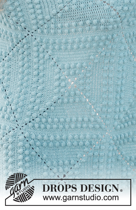Rain Puddles / DROPS 229-6 - Hæklet plaid med bobler i DROPS Sky. Arbejdet hækles i ruder fra midten og ud.